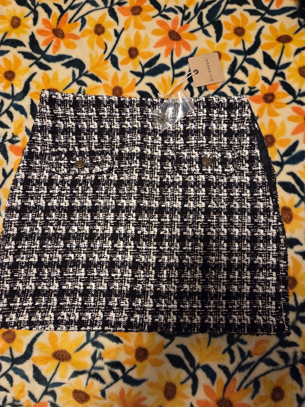 Blu Pepper Black & White Tweed Mini Skirt